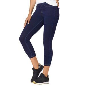 NWT Hue Women's Mid-Rise Pull-on Denim Capri Leggings - Dark Wash